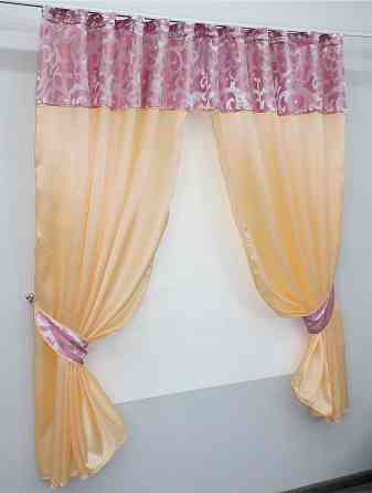 Кухонные шторы VR-Textil № 073к с ламбрекеном и подхватами персиковый с розовым 290х170 см (52-0197) Киев