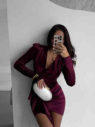 Жіноче привабливе мініплаття з драпіруванням із королівського атласу. Бургунді, 42/44 Одеса