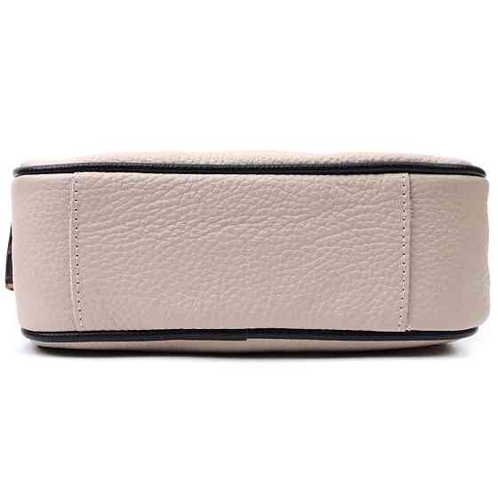 Женская сумка с вышивкой на лицевой стороне из натуральной кожи Бежевая (Vintage) Киев