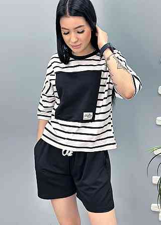 Легкий спортивний костюм у смужку "Smart" оптом | Норма | Розпродаж моделі Чорний, 42-44 Київ