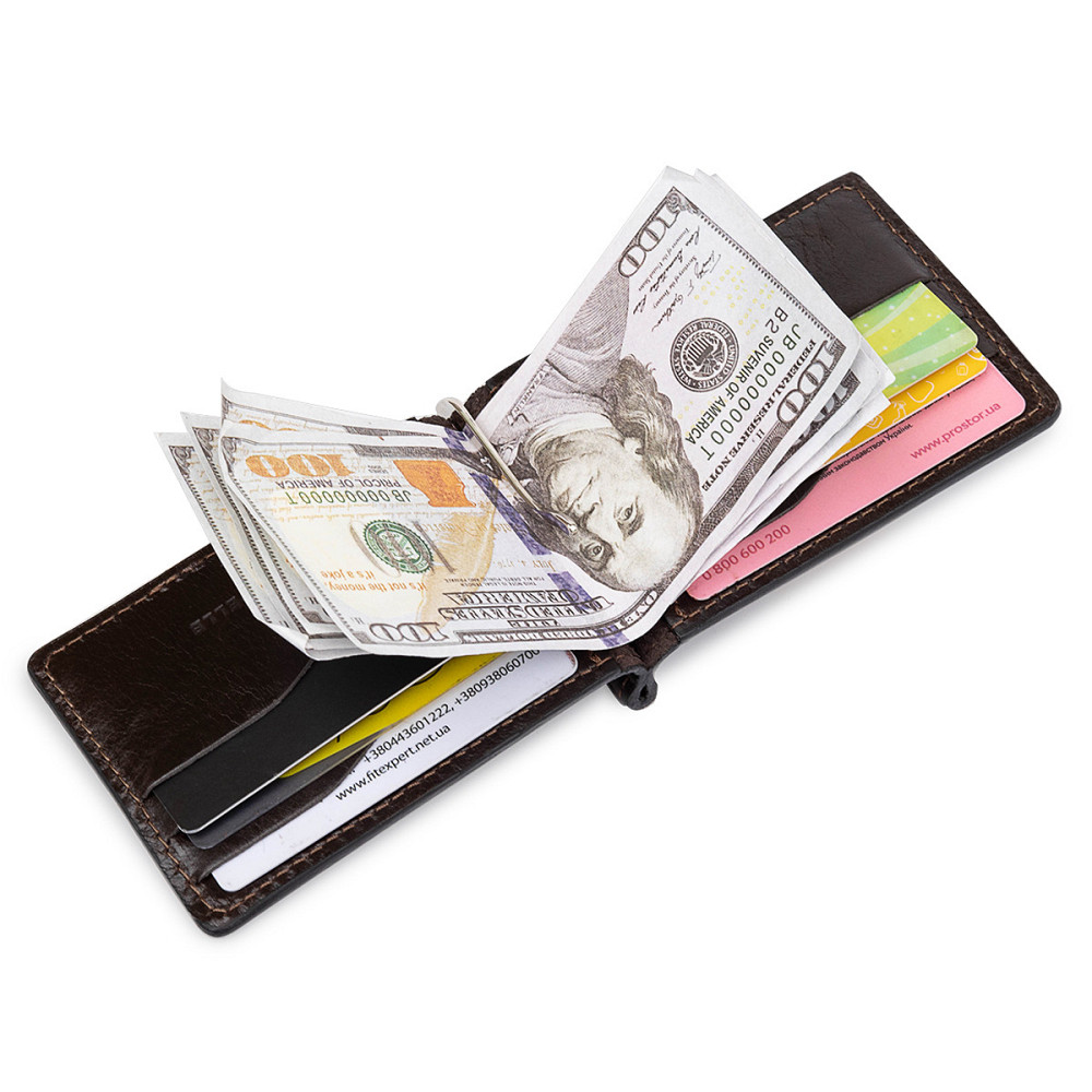 Чоловічий практичний затиск для грошей Темно-коричневий (GRANDE PELLE) Київ - фото 10