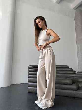 Женские базовые легкие брюки палаццо лён Беж, 46/48 Одесса