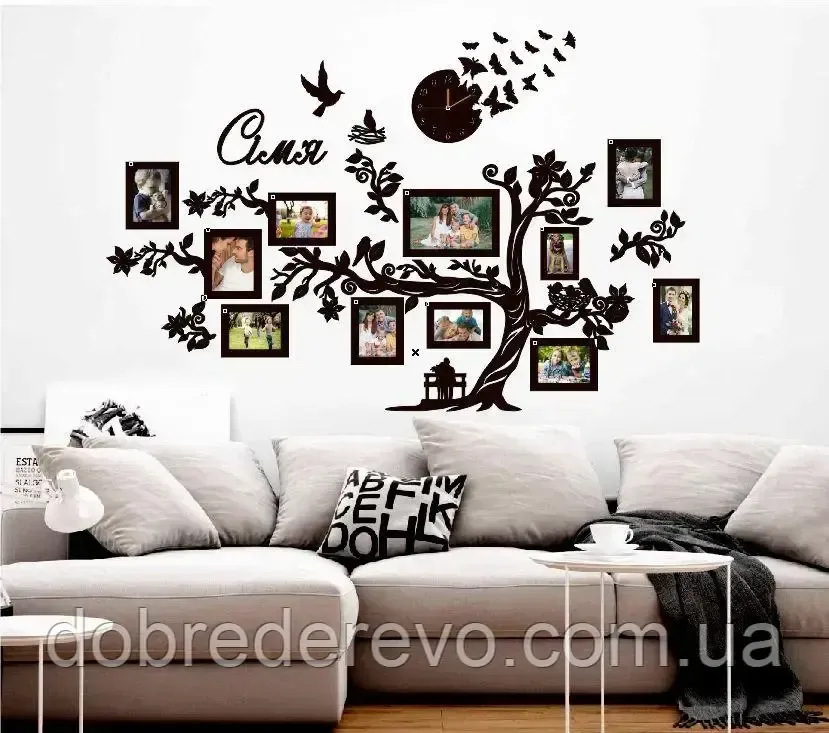 Сімейне дерево  "Value your time"  на 11 фото, родинне дерево на стіну з фото рамками Сlock 2 Вижниця - фото 2