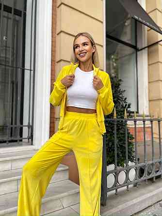 Женский стильный повседневный велюровый костюм двойка Лимонный Одесса