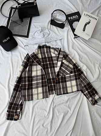 Женская оверсайз рубашка в клетку с капюшоном турецкий кашемир Шоколад, 48/50 Одесса