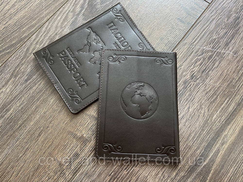 Шкіряна обкладинка для паспорта  карта світу коричнева ST Leather Київ - фото 2