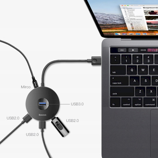 HUB адаптер Baseus Round Box USB3.0 to 1USB 3.0+3USB 2.0 CAHUB-F01 (Чорний) Николаев - изображение 5