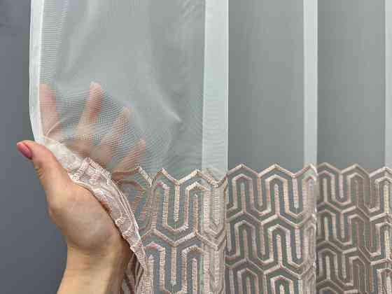 Тюль фатин з вишивкою колір білий з пудровим 1506т Київ