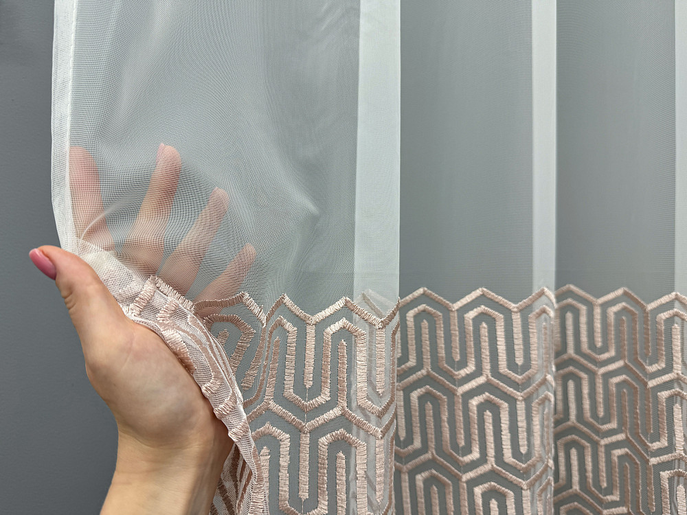 Тюль фатин з вишивкою колір білий з пудровим 1506т Київ - фото 3