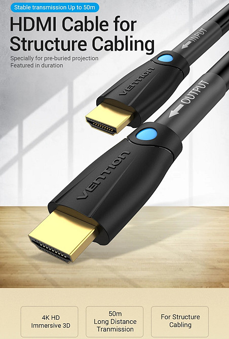 Кабель HDMI M - M, 10.0 м, V2.0, Engineering 4K 60Гц 18Gbps HD 7.1  PVC Black Vention Винница - изображение 10