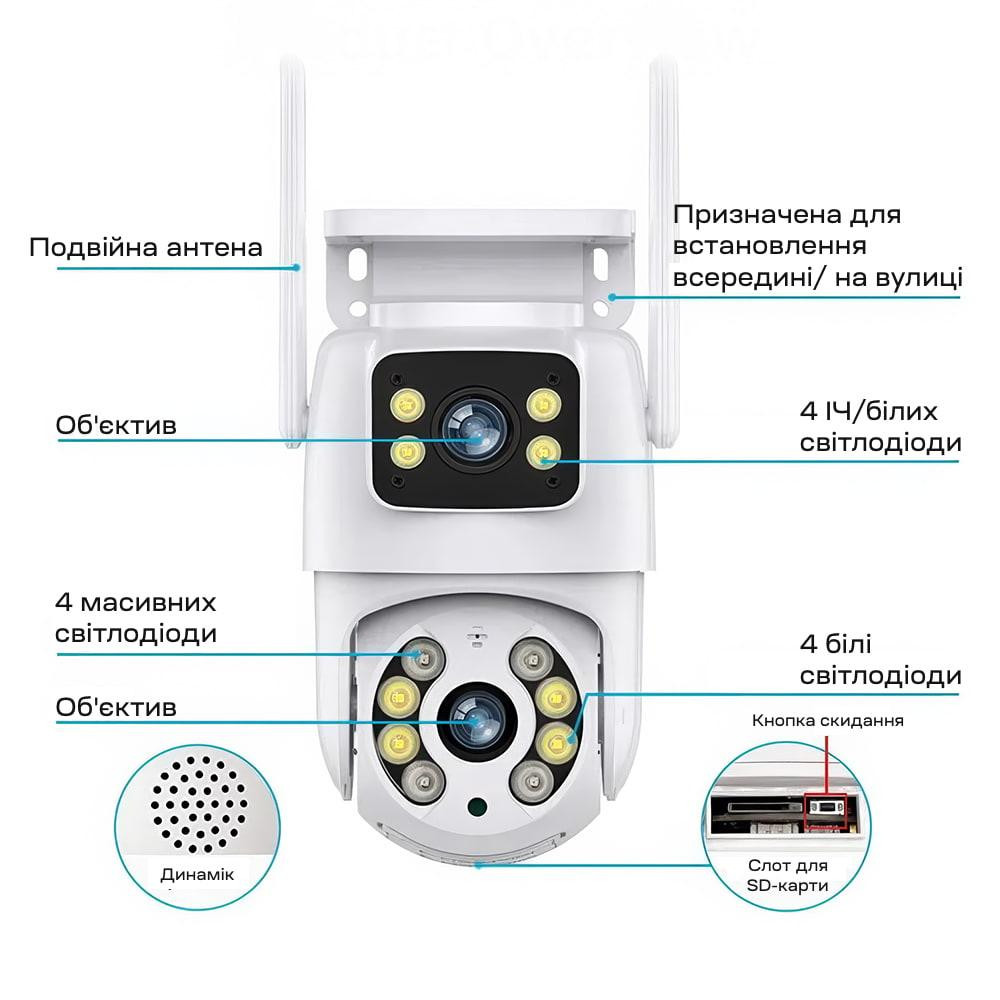 IP PTZ-відеокамера з WiFi 3Mp+3Mp Light Vision VLC-9130WI/2C (Tuya) f=3.6mm+3.6mm, ІЧ+LED-підсвічування, з мікрофоном (75-00301) Киев - изображение 10
