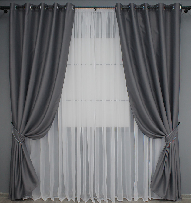 Комплект штор на люверсах VR-Textil Bagema Rvs № 1241ш Темно-серый 150х250 см 2 шт (37-0013) Киев - изображение 2