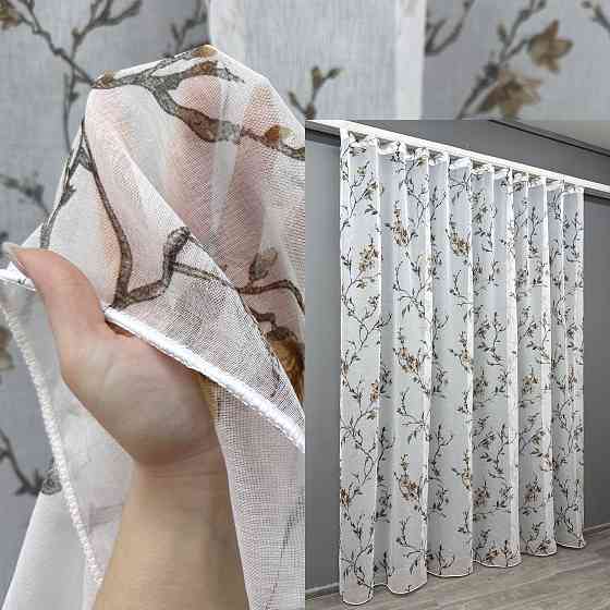 Тюль VR-Textil 1905т Flora Батист Білий з коричневим 300х270 см (40-246) Київ