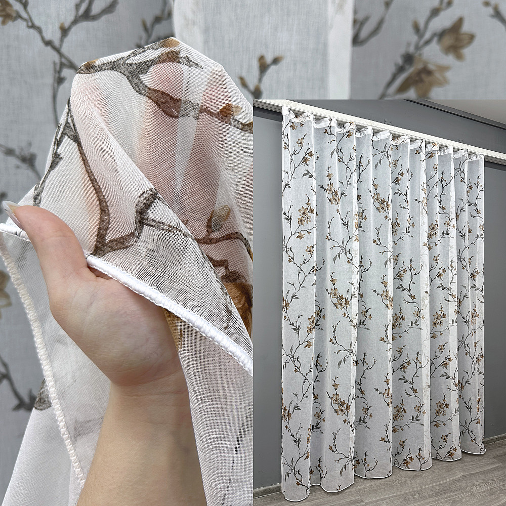 Тюль VR-Textil 1905т Flora Батист Білий з коричневим 300х270 см (40-246) Київ - фото 1