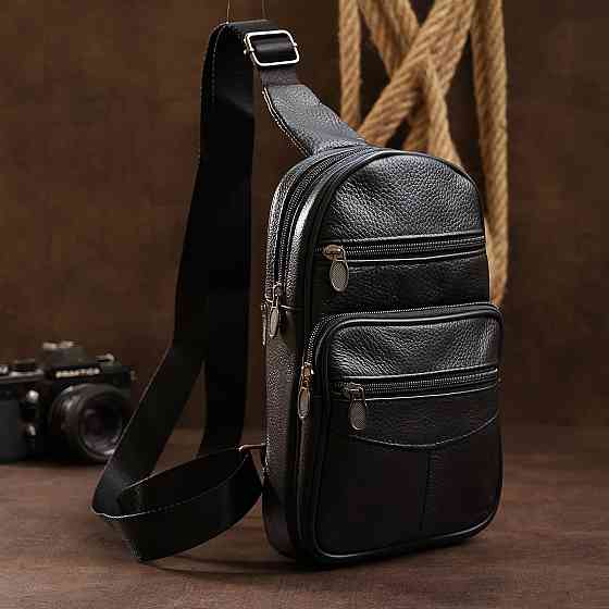 Компактная кожаная мужская сумка через плечо Vintage 20000 Черный Киев