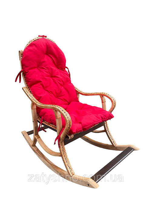 Крісло гойдалка з лози з червоною подушкою Київ - фото 9