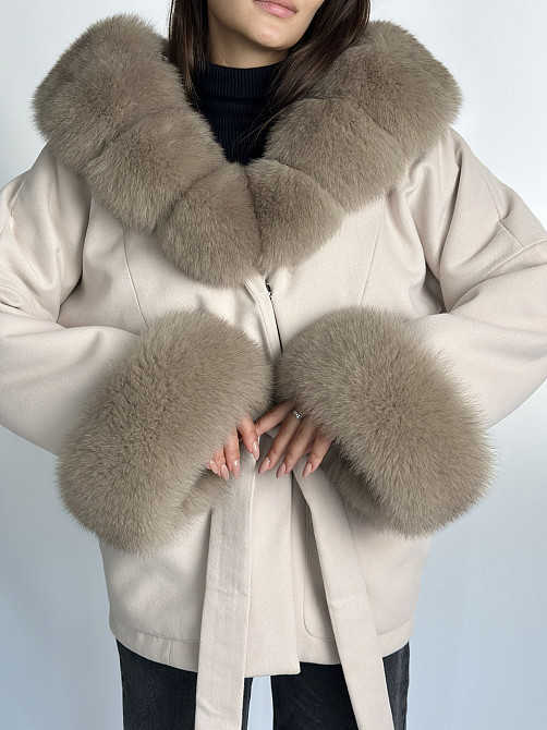 Пончо женское с мехом капюшон и манжеты Пудровый Харьков - изображение 9