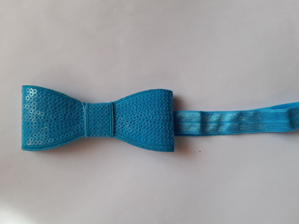 Пов'язка дитяча блакитний з паєтками - бант близько 10см, окружність 36-48см Київ - фото 1