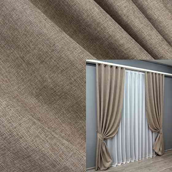 Комплект готових штор VR-Textil Льон Мішковина № 113ш Світло-кавовий 100х270 см 2 шт (31-019) Київ