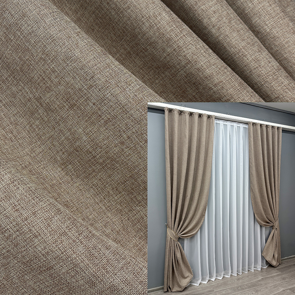 Комплект готових штор VR-Textil Льон Мішковина № 113ш Світло-кавовий 100х270 см 2 шт (31-019) Київ - фото 1