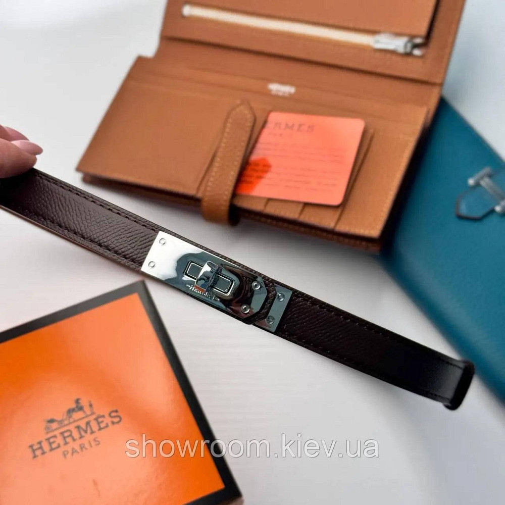 Тонкий женский пояс из натуральной кожи цвета кофе  (280-2) Киев - изображение 2