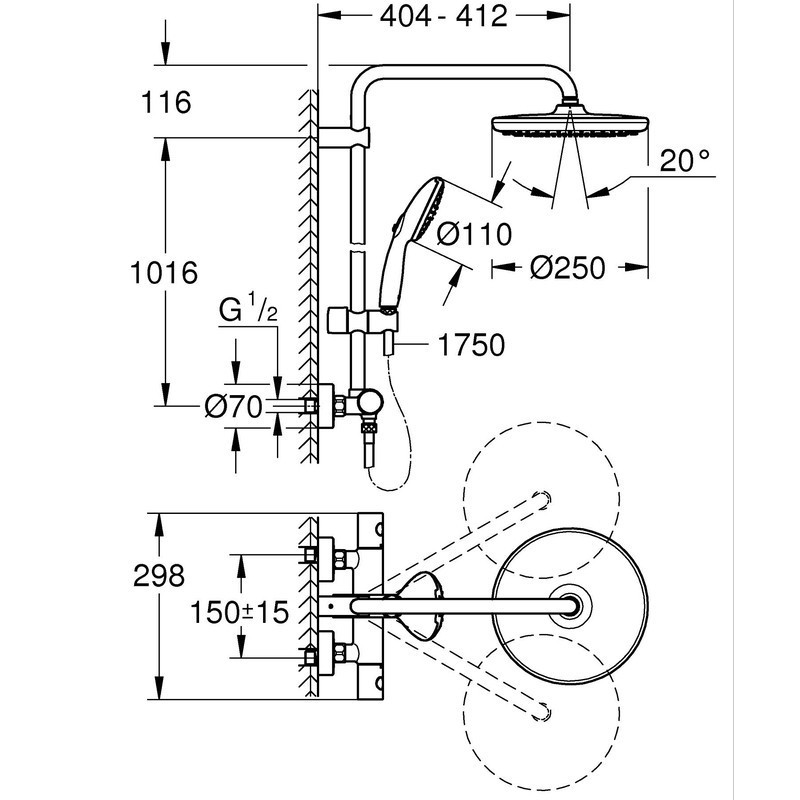 Душова система з термостатом для настінного монтажу Grohe Tempesta System 250 (26670001) ( 25798 ) Харьков - изображение 2