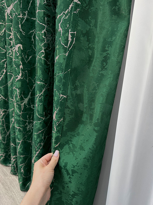 Комплект готових штор VR-Textil Льон мармур Royal Touch № 2002ш Зелений 200х270 см 2 шт (32-478) Київ - фото 7