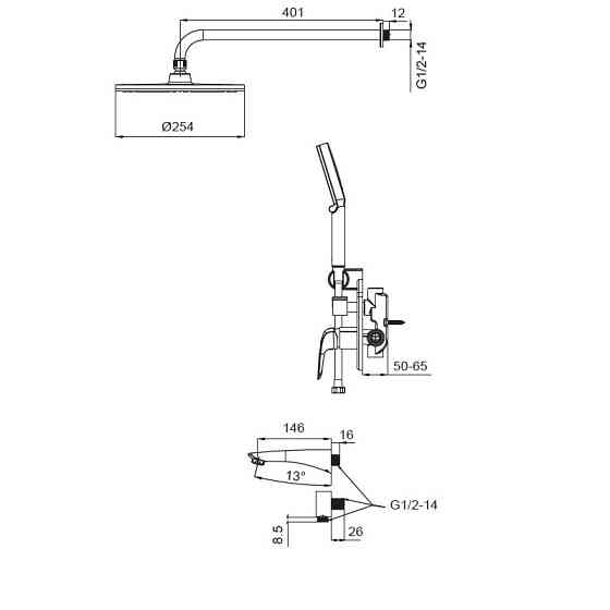 Встраиваемая душевая система со смесителем Koer KB-64008-01 (Цвет хром) (KR3476) Киев