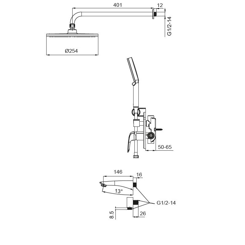 Встраиваемая душевая система со смесителем Koer KB-64008-01 (Цвет хром) (KR3476) Киев - изображение 2