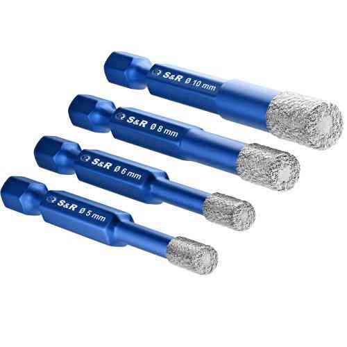 Набір алмазних свердл по склу і кераміці S&R Hex 1/4" 4 шт Одеса