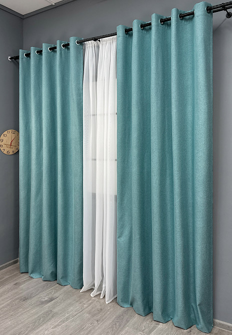 Комплект штор на люверсах VR-Textil Блэкаут двусторонний ASHEN NIGHT № 1846ш Лазурный 150х270 см 2 шт (37-0287) Киев - изображение 4