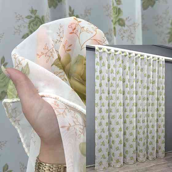 Тюль шифоновая с принтом цвет белый с салатовый 1810т Киев