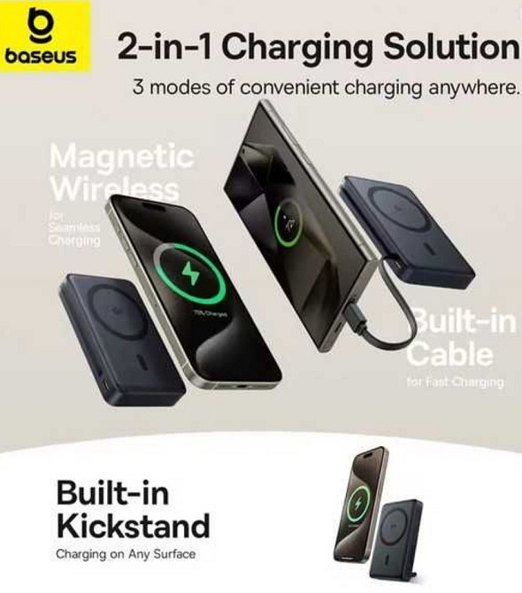 Внешний аккумулятор (павербанк) Baseus Nomos Qi2 45W 10000mAh. Харьков - изображение 4