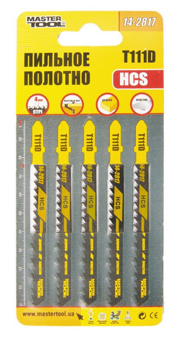 Полотно пилочное для лобзика MASTERTOOL T111D 5 шт дерево/пластик быстрая прямая резка 6TPI/100 мм basic 14-28 Ровно - изображение 2
