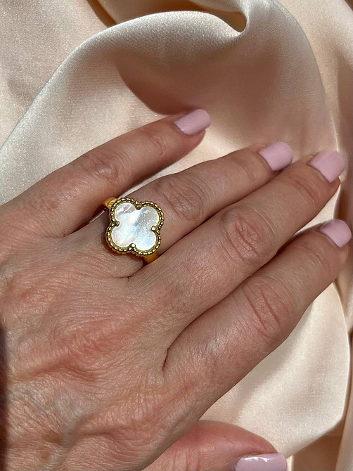 Кольцо Van Cleef позолота 18 К / кольцо клевер белое в золоте Одесса - изображение 3