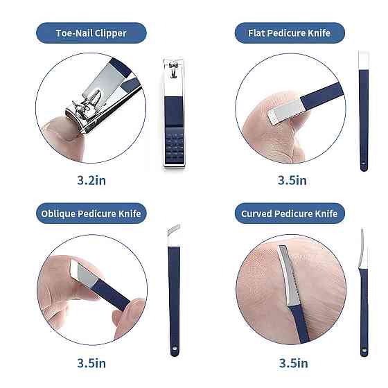 Манікюрно-педикюрний набір RESTEQ з інструментами для догляду за обличчям — 18 предметів у стильному синьому футлярі Київ