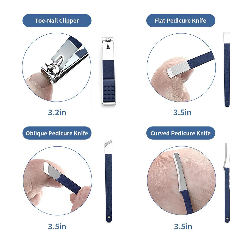 Манікюрно-педикюрний набір RESTEQ з інструментами для догляду за обличчям — 18 предметів у стильному синьому футлярі Київ - фото 4