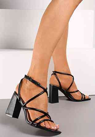 YES MILE Красиві чорні босоніжки літні на підборах молодіжні з еко шкіри YES MILE LEI-77 р. 36- Коломыя