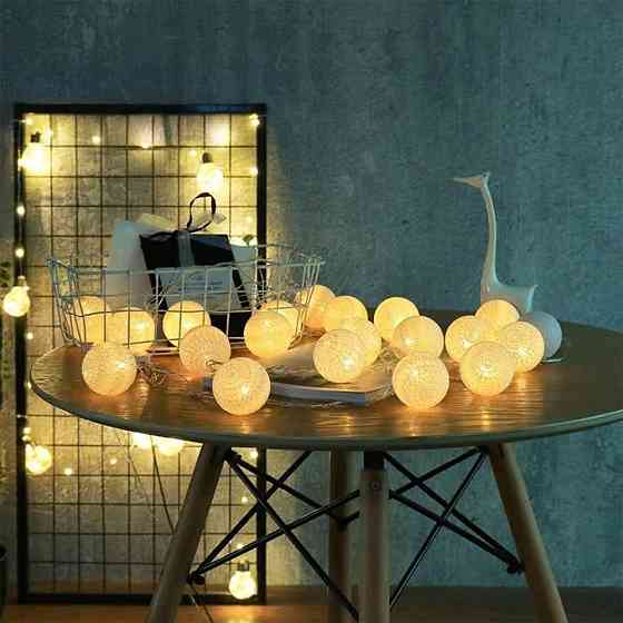 Гірлянда Ciskotu з бавовняними кульками 3.8 м, 20 LED кульок, Тайська гірлянда, біле світло, IP44, для декору Київ