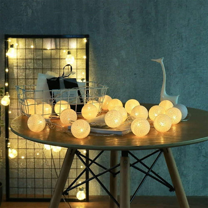 Гірлянда Ciskotu з бавовняними кульками 3.8 м, 20 LED кульок, Тайська гірлянда, біле світло, IP44, для декору Київ - фото 2
