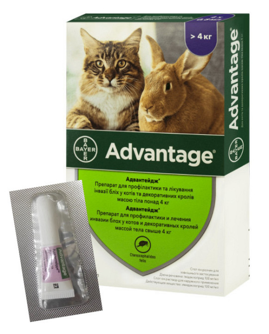 Краплі від бліх Advantage (Адвантейдж) 80 для котів і декоративних кролів вагою понад 4 кг (1 піпетка 0,8 мл) Bayer Вінниця - фото 1