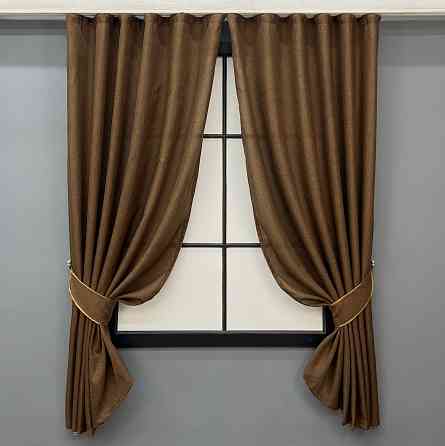 Комплект коротких штор VR-Textil Льон Мішковина № 1922ш Коричневий 130х170 см 2 шт (35-0433) Київ