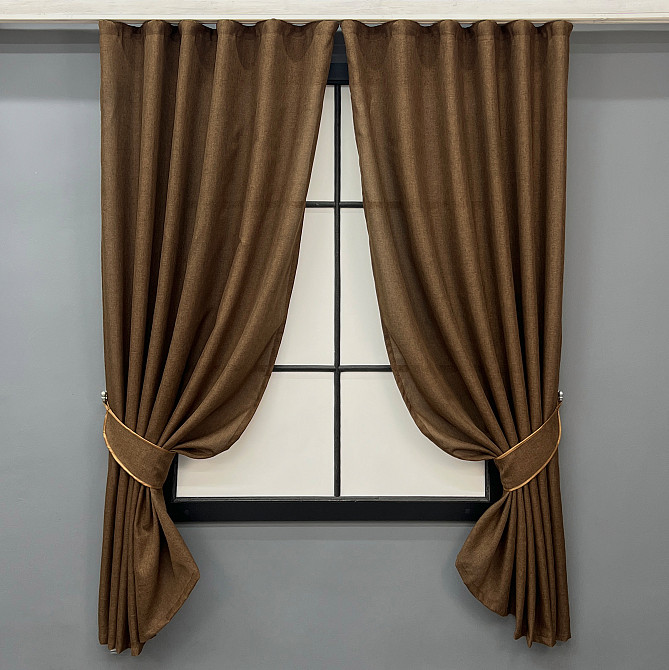 Комплект коротких штор VR-Textil Льон Мішковина № 1922ш Коричневий 130х170 см 2 шт (35-0433) Київ - фото 1