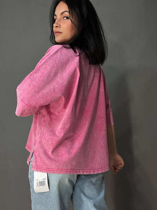 Футболка женская A-N 26028 тай-дай оверсайз с вышивкой, розовый, one size Киев - изображение 7