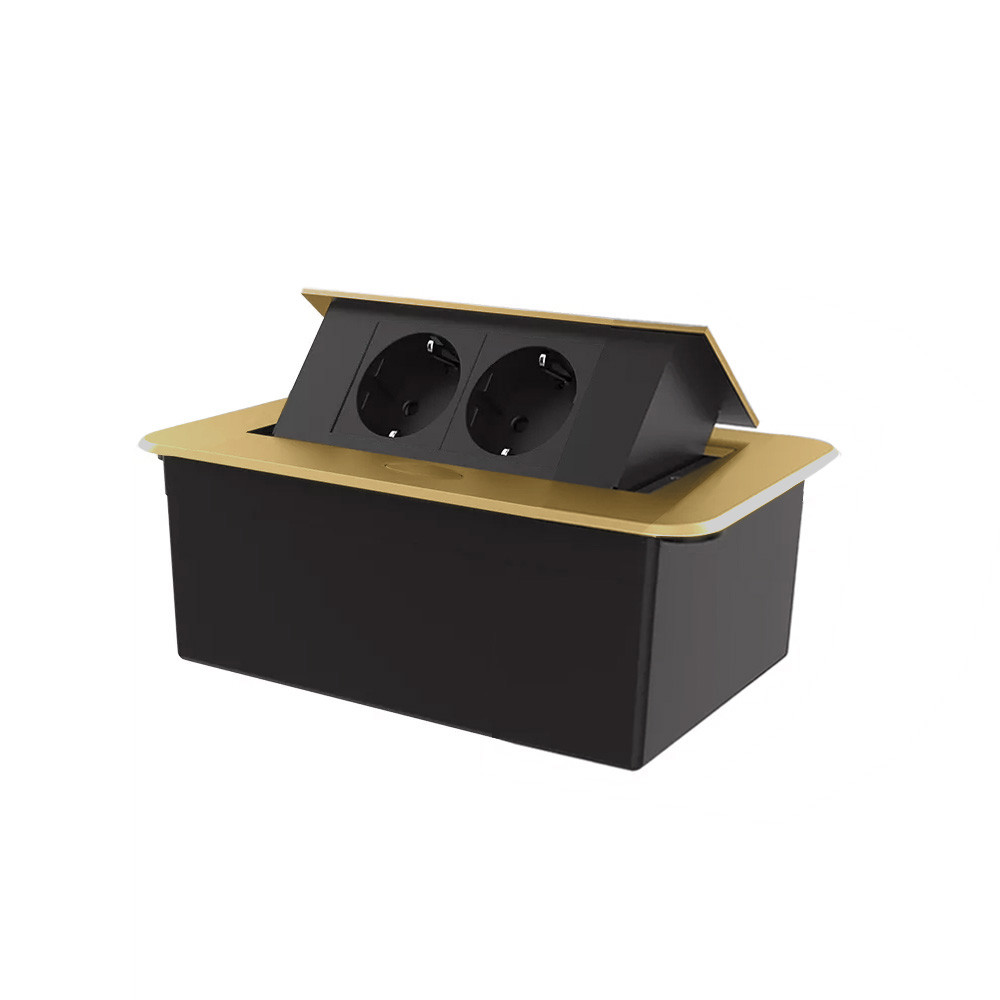 Меблева розетка подвійна LIVOLO золота, вбудована у стільницю, для кухні/офісу/конференц-залу, висувна, з заземленням, плавне відкриття, алюміній 155× Коломыя - изображение 1