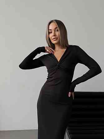 Стильне жіноче плаття максі з вирізом на грудях мікродайвінг Чорний, 46-48 Одеса