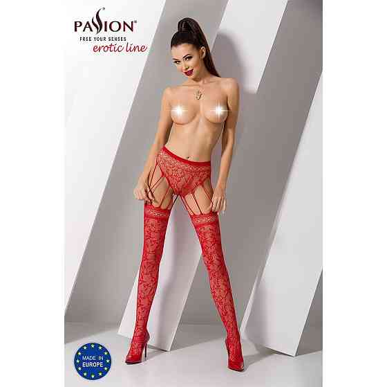 Эротические колготки-бодистокинг Passion S003 red, имитация кружевных чулок и трусиков Sex Aura Киев