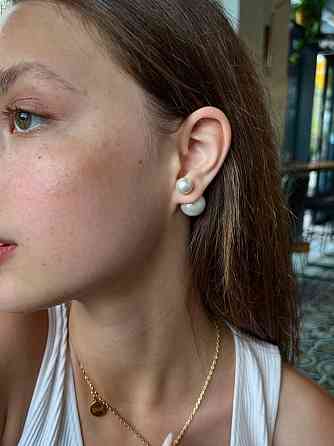 Серьги-двойные жемчужины │Диор позолота 18 К, посеребрение Одесса