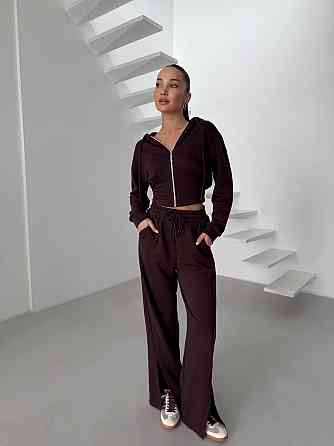 Женский повседневный костюм двойка турецкая петля Шоколадный, 46/48 Одесса