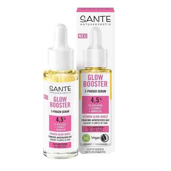 БІО-Сироватка Glow Boost 2-фазна з вітаміном F, гіалуроновою кислотою та мигдальною олією SANTE 30 мл Київ